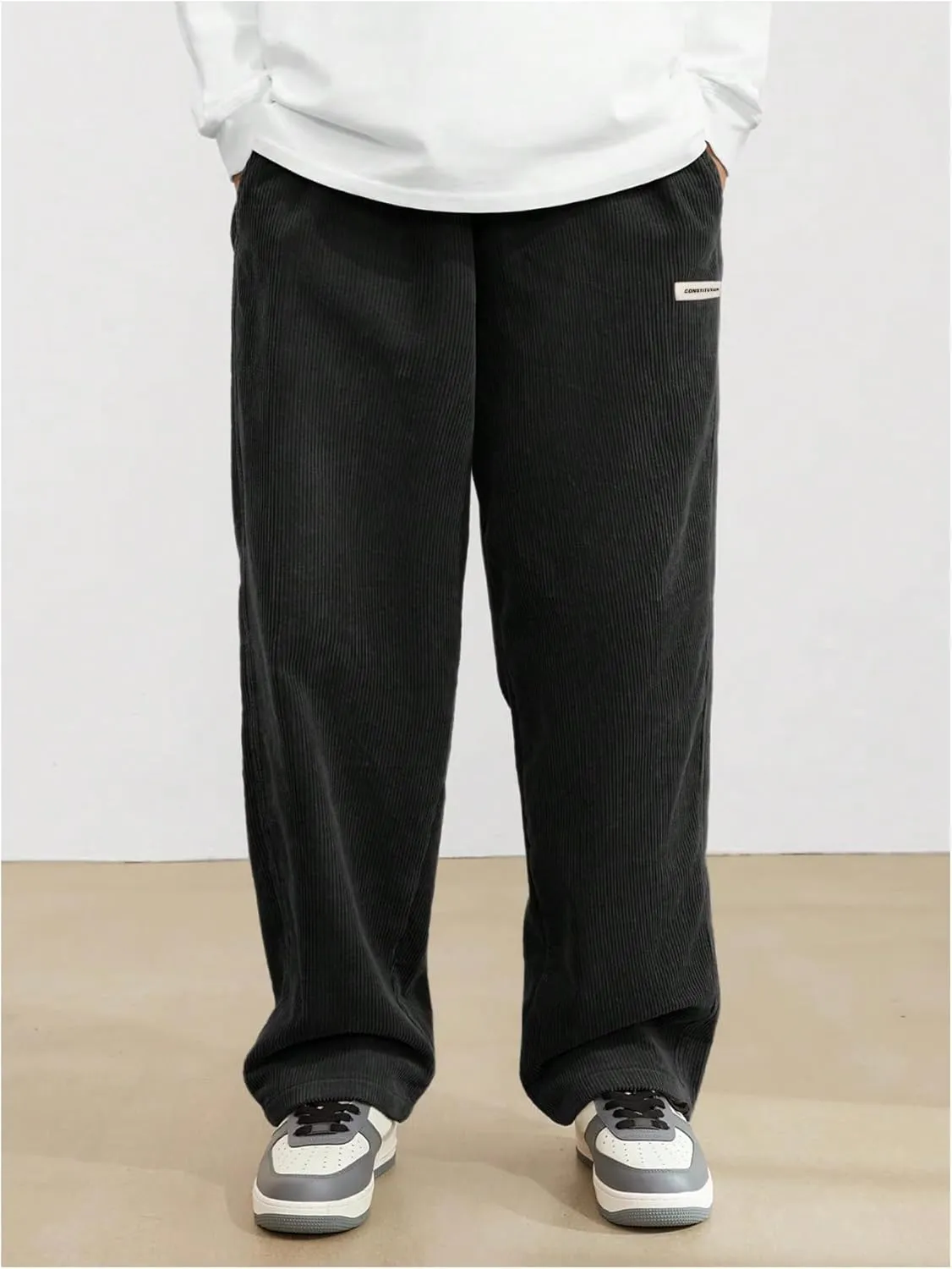 SOLY HUX Men's Corduroy Pants Casual Drawstring Elastic Waist Straight Leg Sweatpants with Pockets