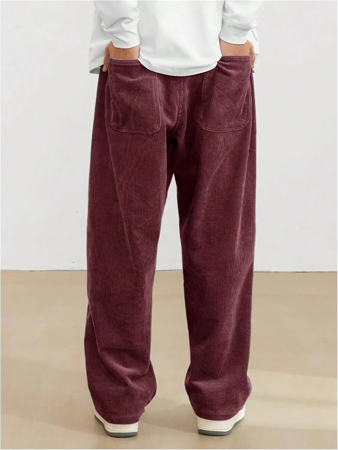 SOLY HUX Men's Corduroy Pants Casual Drawstring Elastic Waist Straight Leg Sweatpants with Pockets