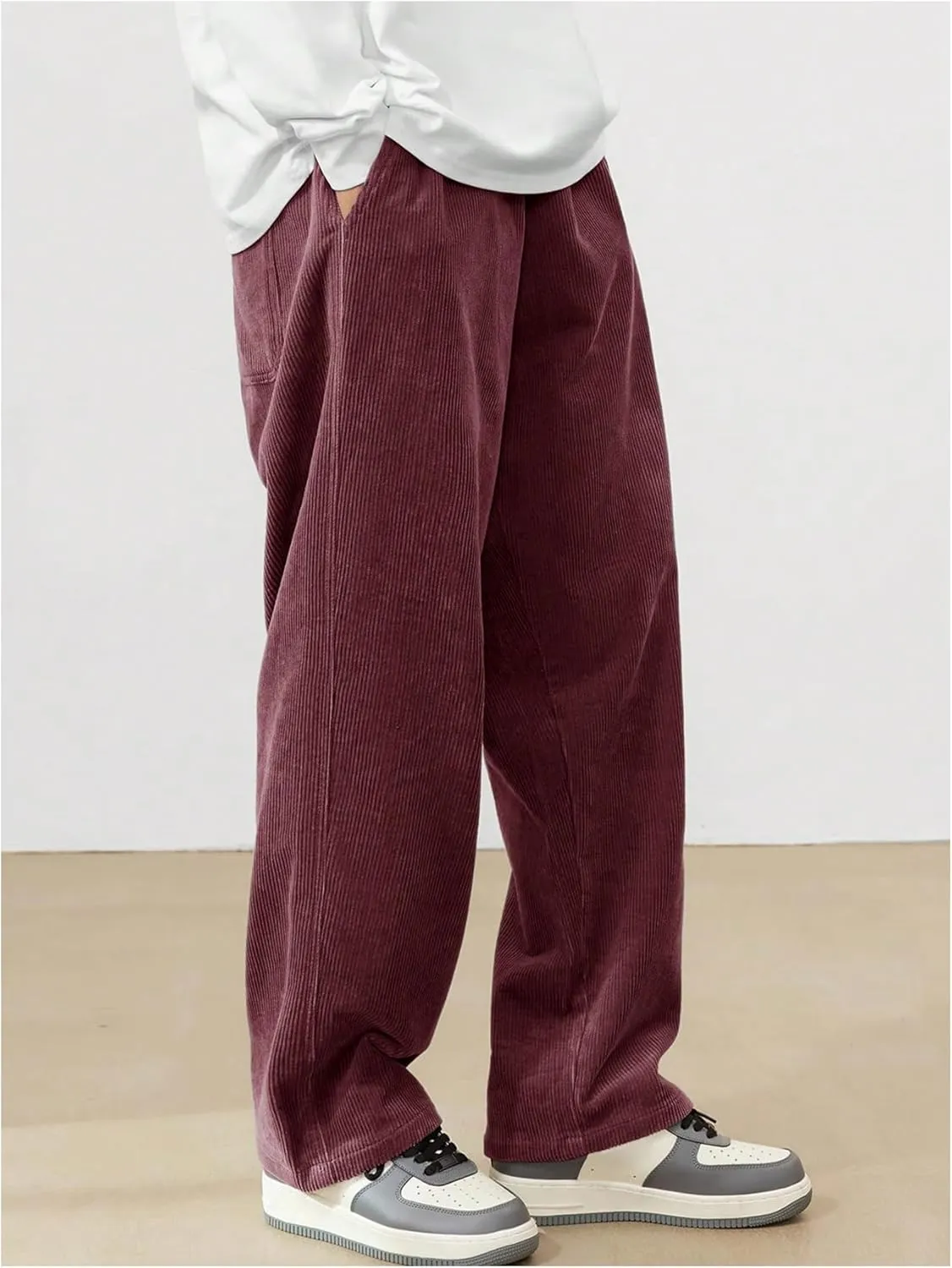 SOLY HUX Men's Corduroy Pants Casual Drawstring Elastic Waist Straight Leg Sweatpants with Pockets