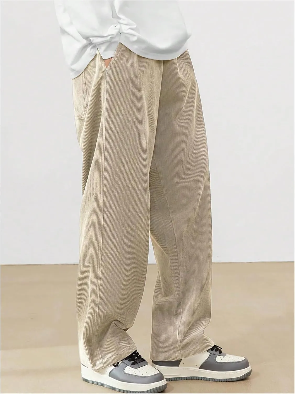 SOLY HUX Men's Corduroy Pants Casual Drawstring Elastic Waist Straight Leg Sweatpants with Pockets