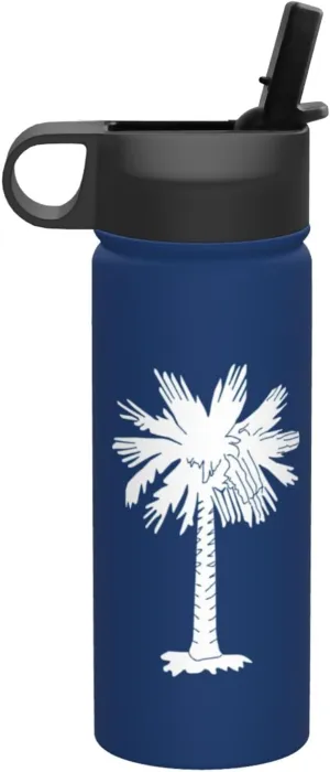 South Carolina Flag Print Flask Stainless Steel Water Bottle with Straw 18OZ FOR Outdoor Gym Commute