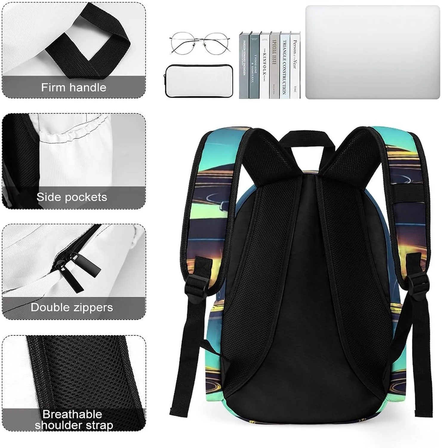 Spacecraft Descend Print Laptop Backpacks Casual Shoulder Bag Travel Daypack Fashion for Men Women