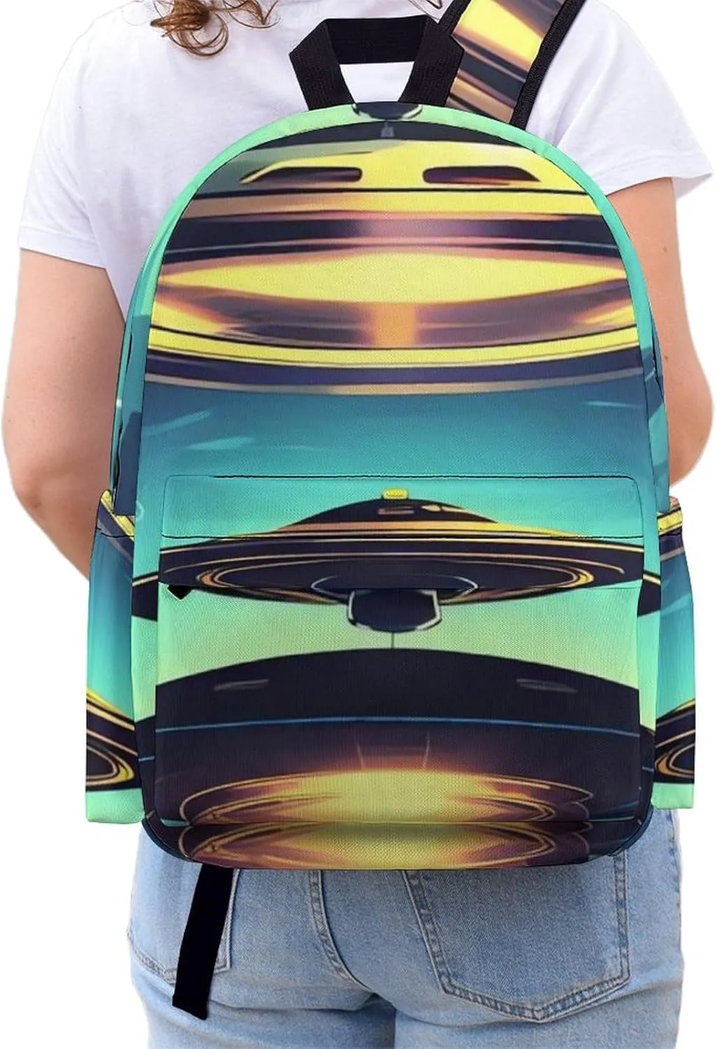 Spacecraft Descend Print Laptop Backpacks Casual Shoulder Bag Travel Daypack Fashion for Men Women