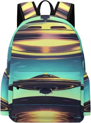 Spacecraft Descend Print Laptop Backpacks Casual Shoulder Bag Travel Daypack Fashion for Men Women