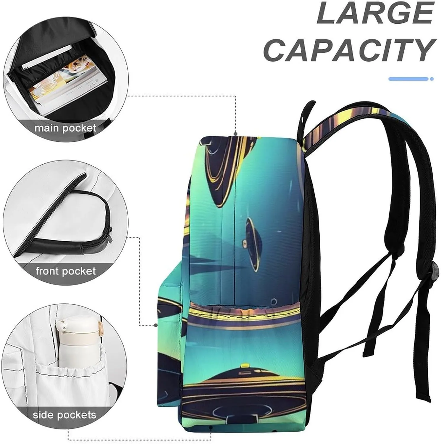 Spacecraft Descend Print Laptop Backpacks Casual Shoulder Bag Travel Daypack Fashion for Men Women