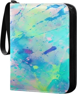 Splatter Painting Collectible Trading Card Albums,4-Pocket Card Binder with 50 Removable Sleeves with Zipper Game Card Collection Binder Album Holder