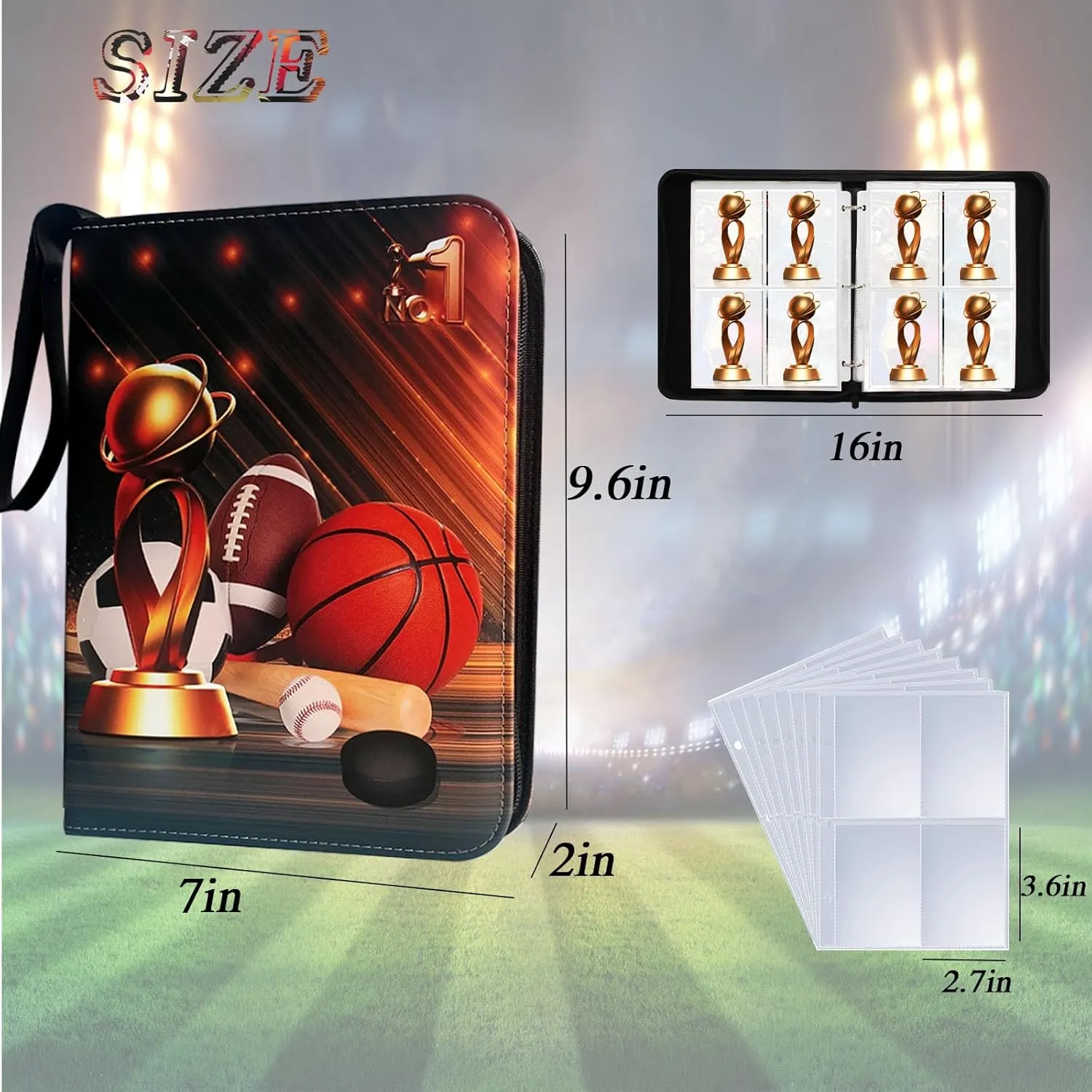 Sports Card Binder 400 Pockets Trading Card Binder with 50 Sleeves Fits 400 Sport Cards, Sports Card Holder Binder with Zipper, Soccer Football Baseball Basketball Hockey Card Gifts Collection Storage