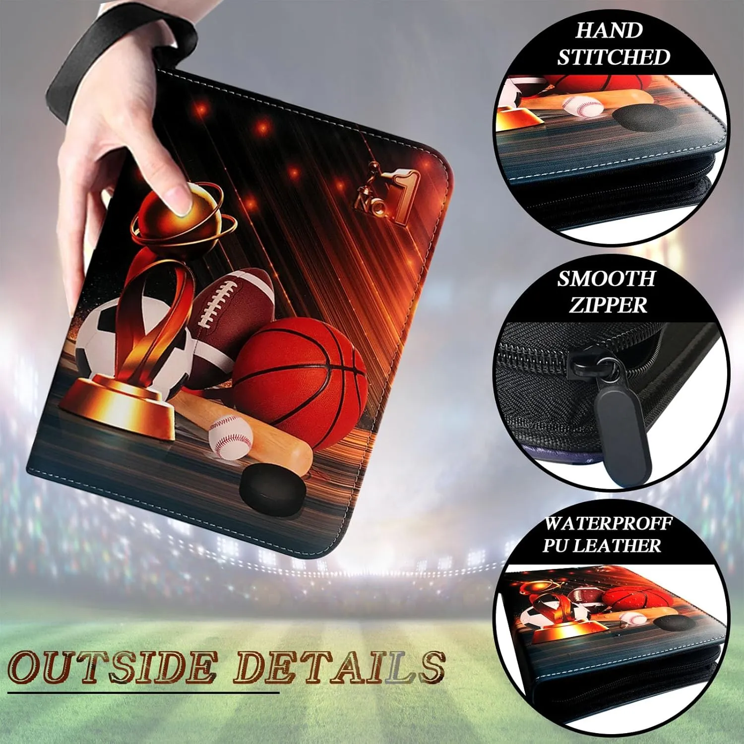 Sports Card Binder 400 Pockets Trading Card Binder with 50 Sleeves Fits 400 Sport Cards, Sports Card Holder Binder with Zipper, Soccer Football Baseball Basketball Hockey Card Gifts Collection Storage