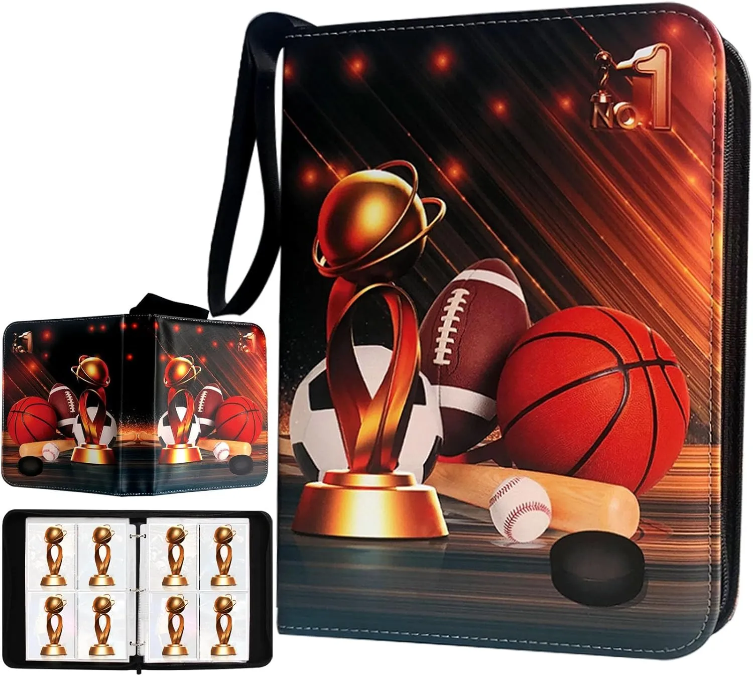Sports Card Binder 400 Pockets Trading Card Binder with 50 Sleeves Fits 400 Sport Cards, Sports Card Holder Binder with Zipper, Soccer Football Baseball Basketball Hockey Card Gifts Collection Storage