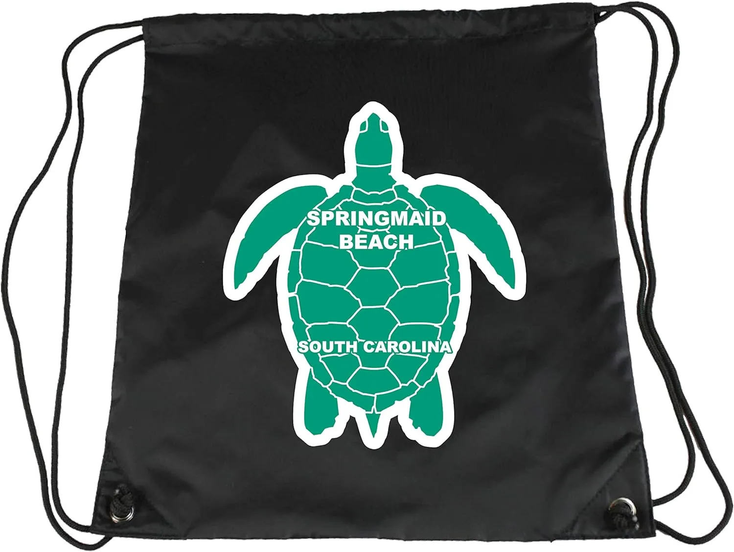 Springmaid Beach South Carolina Souvenir Cinch Bag with Drawstring Backpack Tote Beach Bag Green Turtle Design