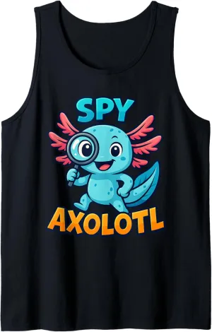 Spy Axolotl Blue Kawaii Detective Secret Agent Costume Boys Tank Top
