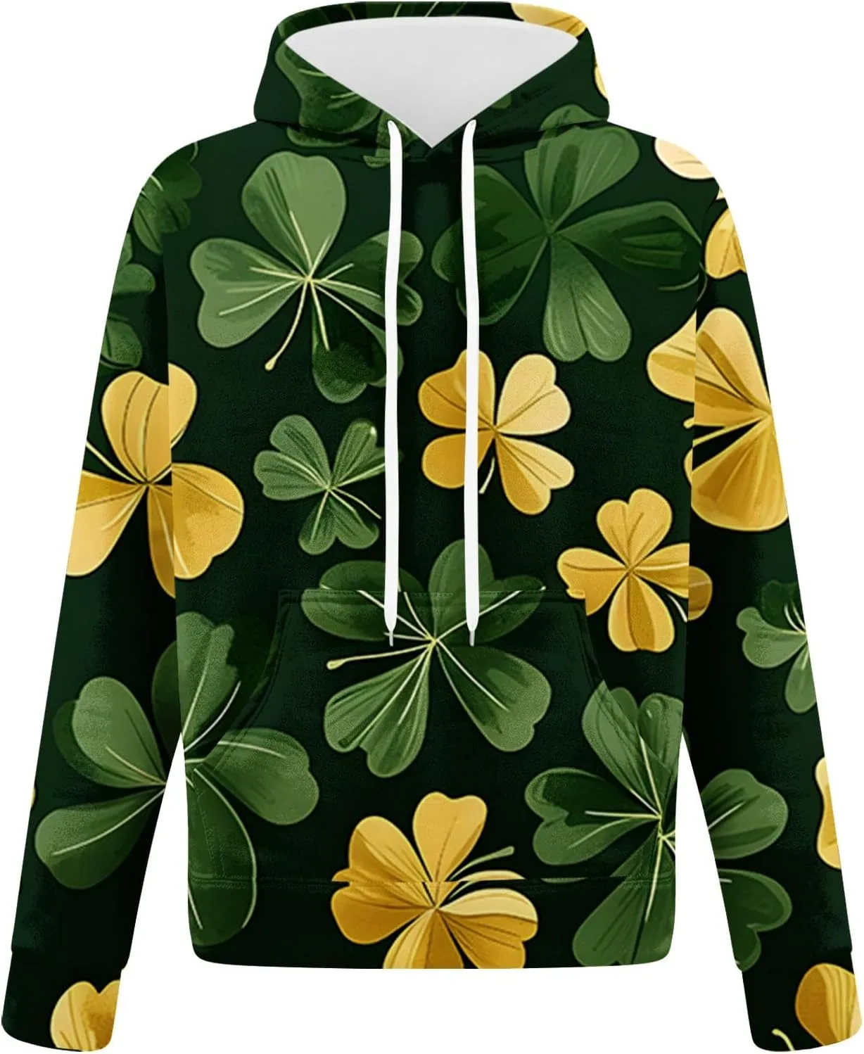 St Patrick's Day Sweatsuit Set for Mens Green Four Leaf Clover Long Sleeve Hoodies Trousers Casual Festival Outfits
