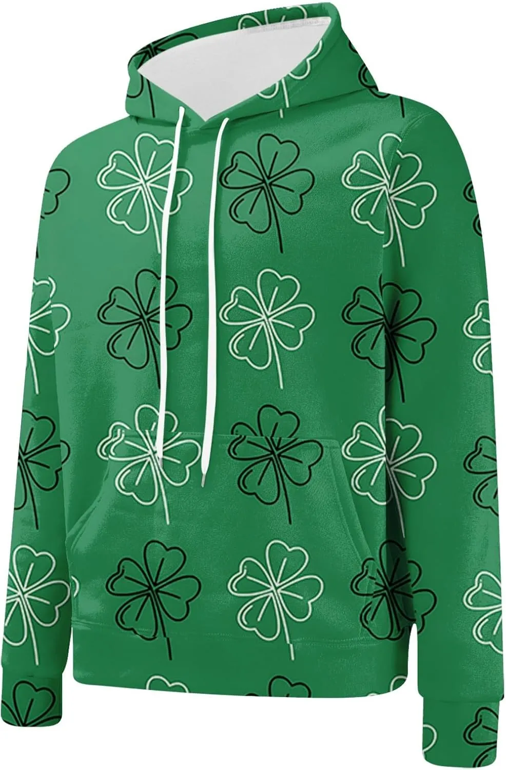 St Patrick's Day Sweatsuit Set for Mens Green Four Leaf Clover Long Sleeve Hoodies Trousers Casual Festival Outfits