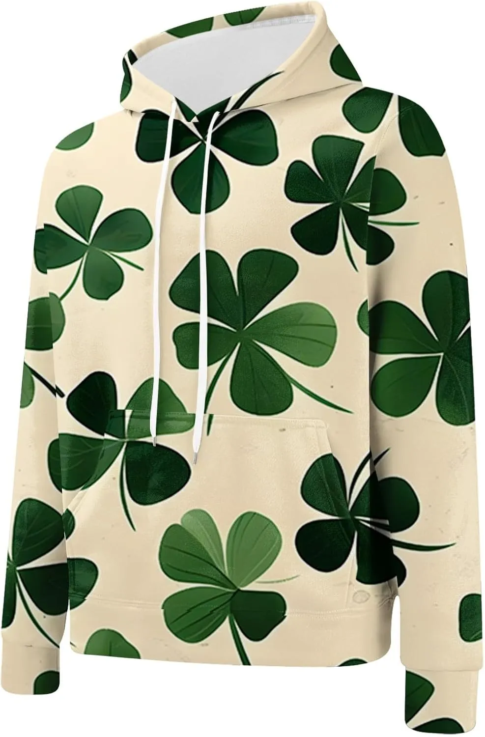 St Patrick's Day Sweatsuit Set for Mens Green Four Leaf Clover Long Sleeve Hoodies Trousers Casual Festival Outfits
