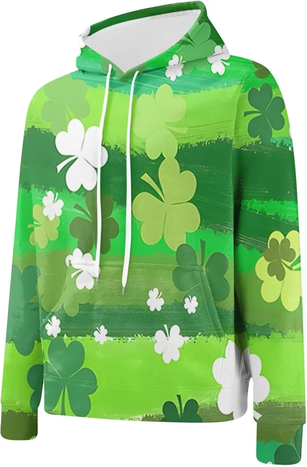 St Patrick's Day Sweatsuit Set for Mens Green Four Leaf Clover Long Sleeve Hoodies Trousers Casual Festival Outfits