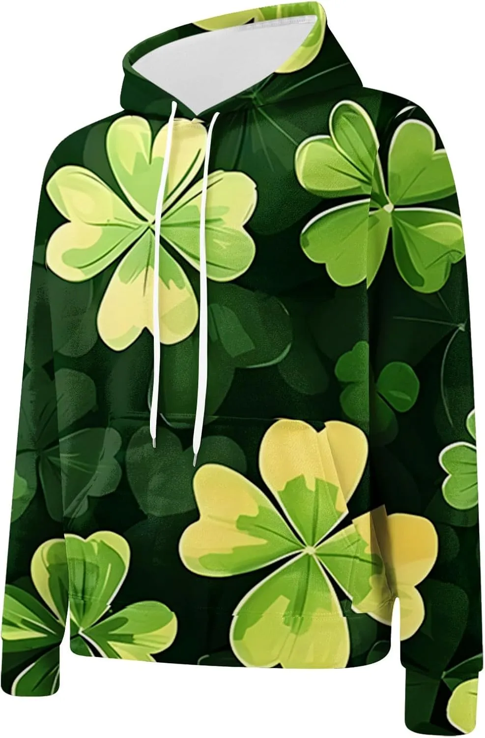 St Patrick's Day Sweatsuit Set for Mens Green Four Leaf Clover Long Sleeve Hoodies Trousers Casual Festival Outfits
