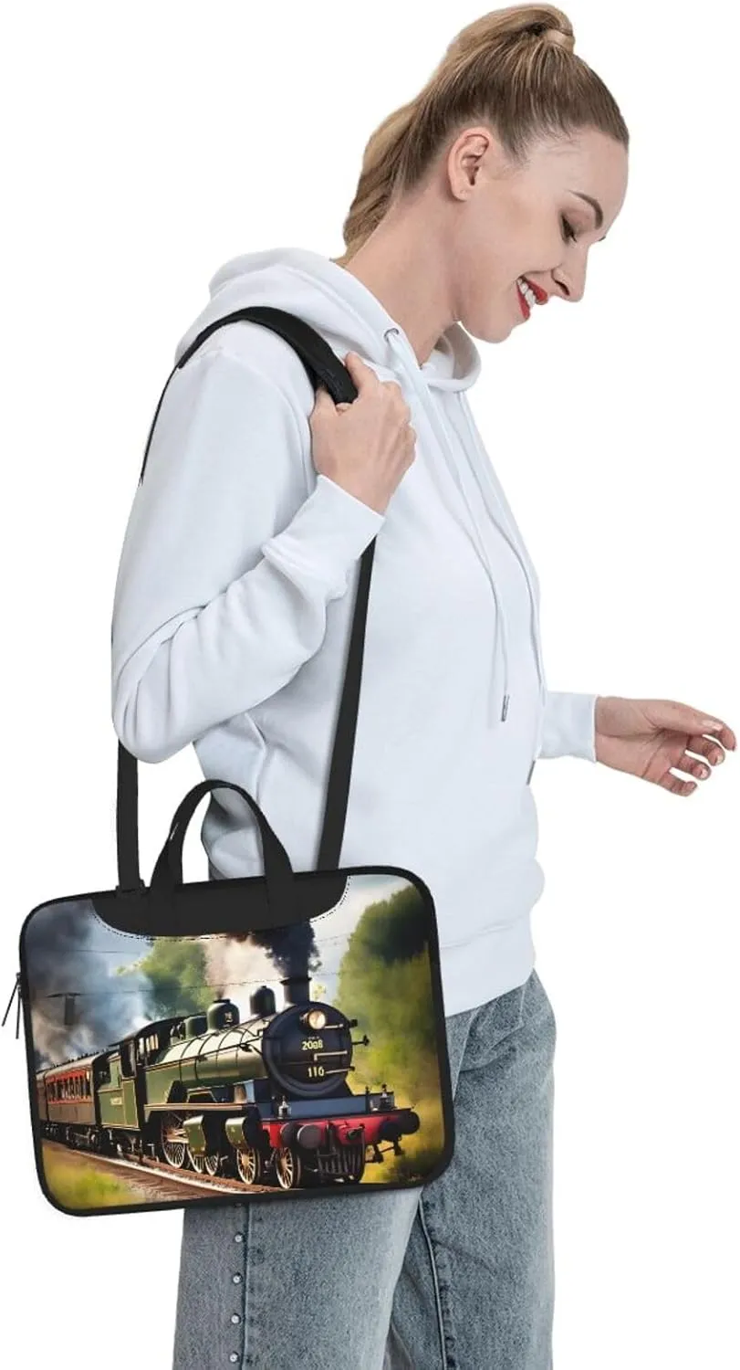 Steam Little Train Print Laptop Bag Laptop Case Shoulder Laptop Bag with Padded Protection Spacious Pockets, Black