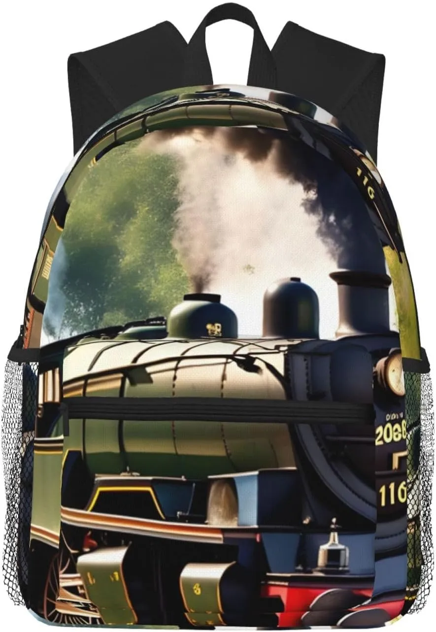Steam Little Train print Lightweight duffel bag, travel hiking daypack, comfortable backpack, sports bag, Black