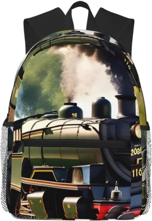 Steam Little Train print Lightweight duffel bag, travel hiking daypack, comfortable backpack, sports bag, Black