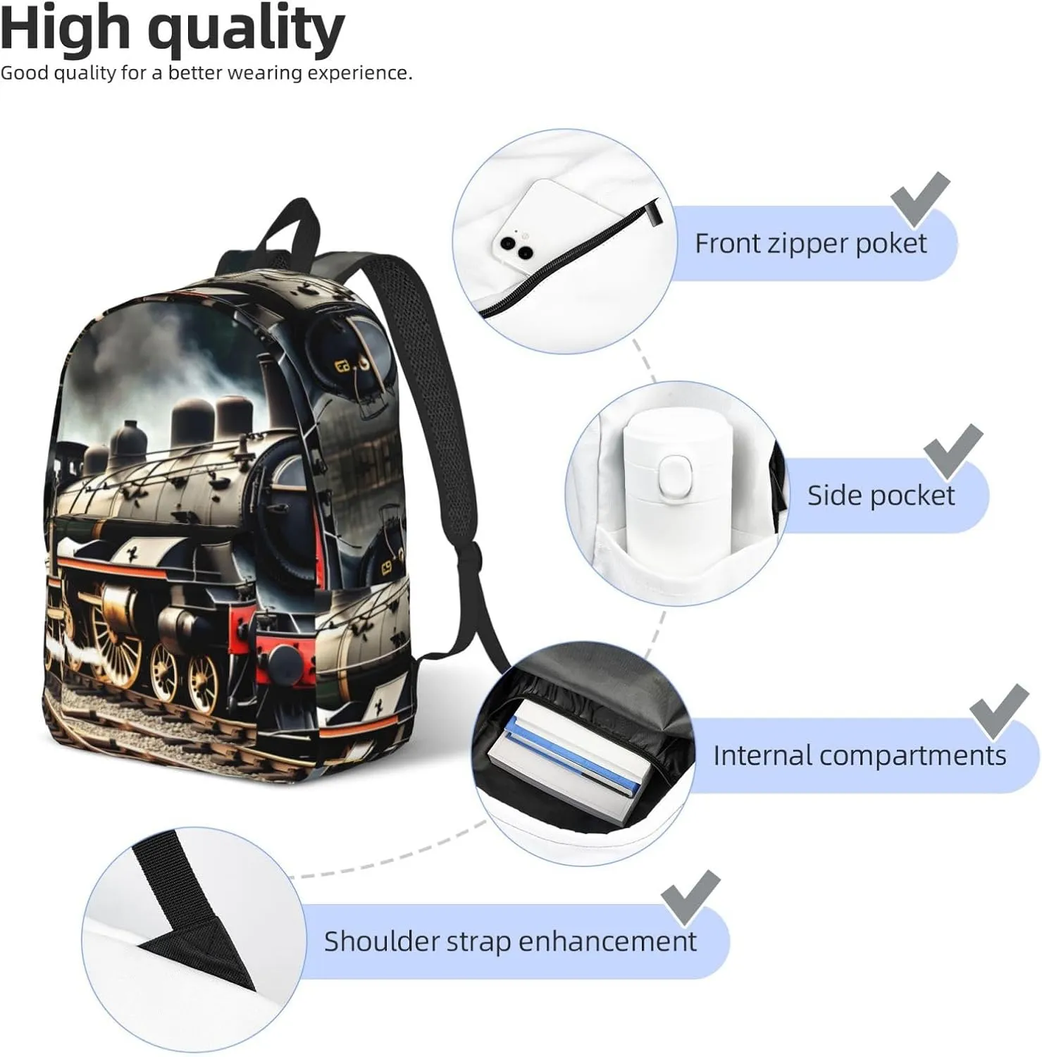Steam Locomotive Train print Duffel Bag, Lightweight Duffel Bag, Casual Backpack, 17.7 x 6.3 x 12.2 inches