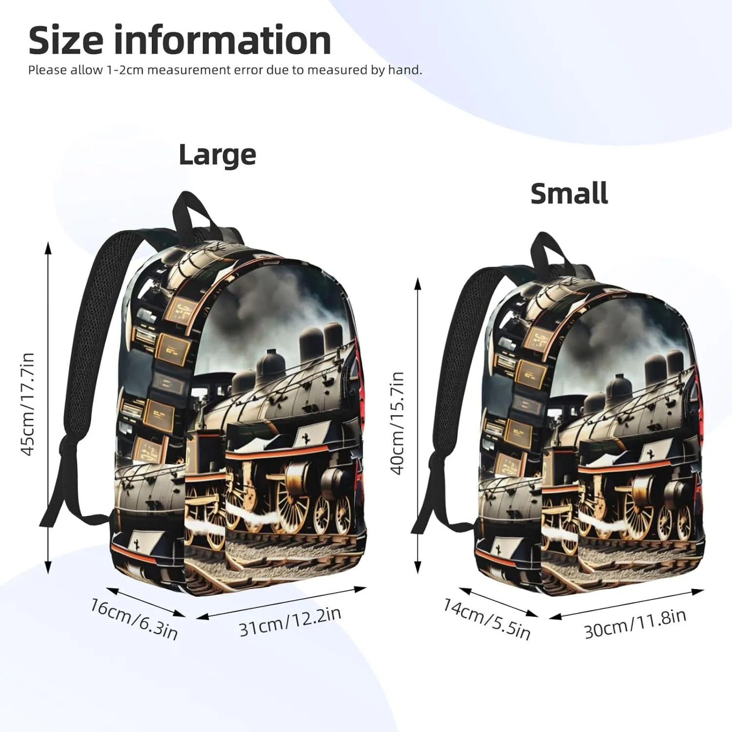 Steam Locomotive Train print Duffel Bag, Lightweight Duffel Bag, Casual Backpack, 17.7 x 6.3 x 12.2 inches