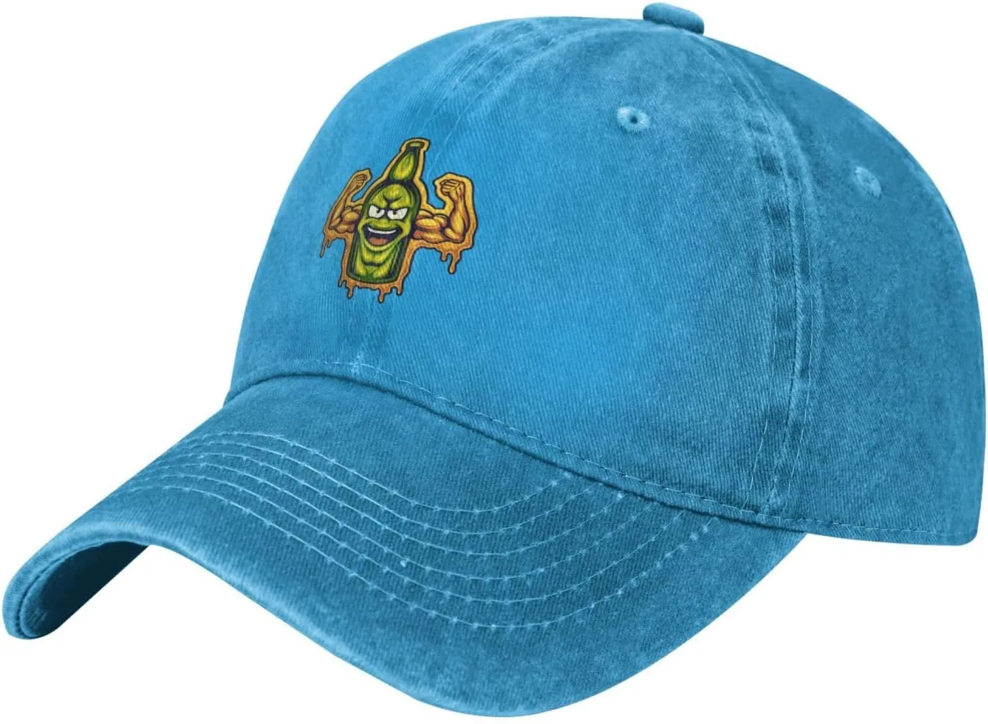 Strong Beer Bottle Cartoon Character Baseball Cap for Men Women Adjustable Vintage Washed Cotton Dad Hat