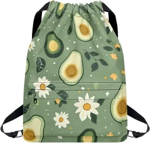 Stylish Gym Bags with Draw Cord Closures Avocados Pieces Drawstring Backpack for Women Gym Duffle Bag with Convenient Multi Pockets One Size Fits Most