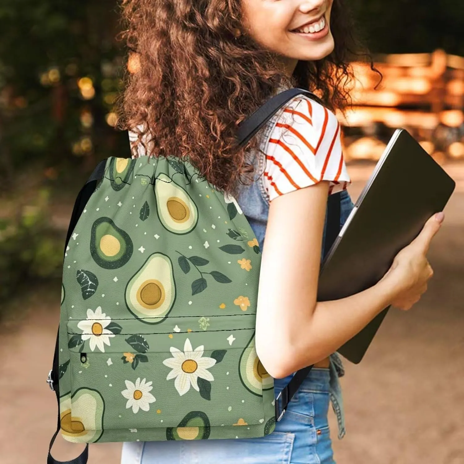 Stylish Gym Bags with Draw Cord Closures Avocados Pieces Drawstring Backpack for Women Gym Duffle Bag with Convenient Multi Pockets One Size Fits Most