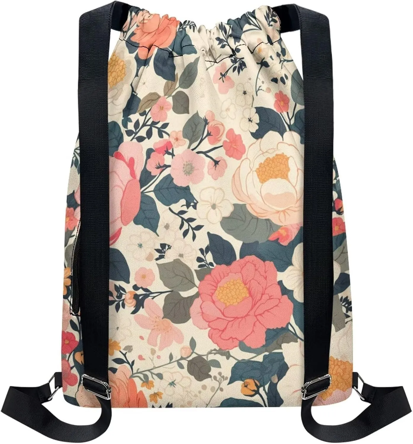 Stylish Gym Bags with Draw Cord Closures Blooming Flowers Drawstring Backpack for Women Gym Duffle Bag with Convenient Multi Pockets One Size Fits Most