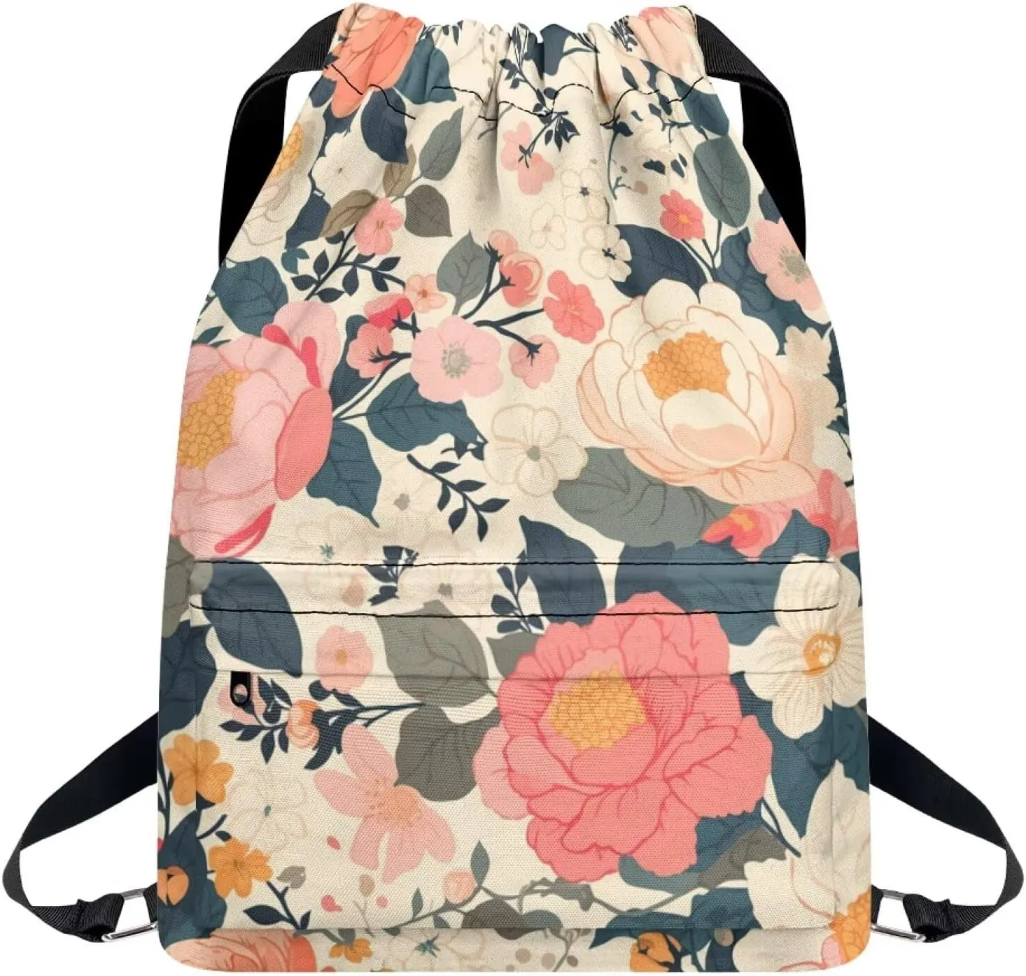 Stylish Gym Bags with Draw Cord Closures Blooming Flowers Drawstring Backpack for Women Gym Duffle Bag with Convenient Multi Pockets One Size Fits Most