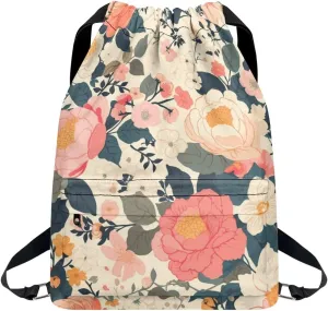 Stylish Gym Bags with Draw Cord Closures Blooming Flowers Drawstring Backpack for Women Gym Duffle Bag with Convenient Multi Pockets One Size Fits Most
