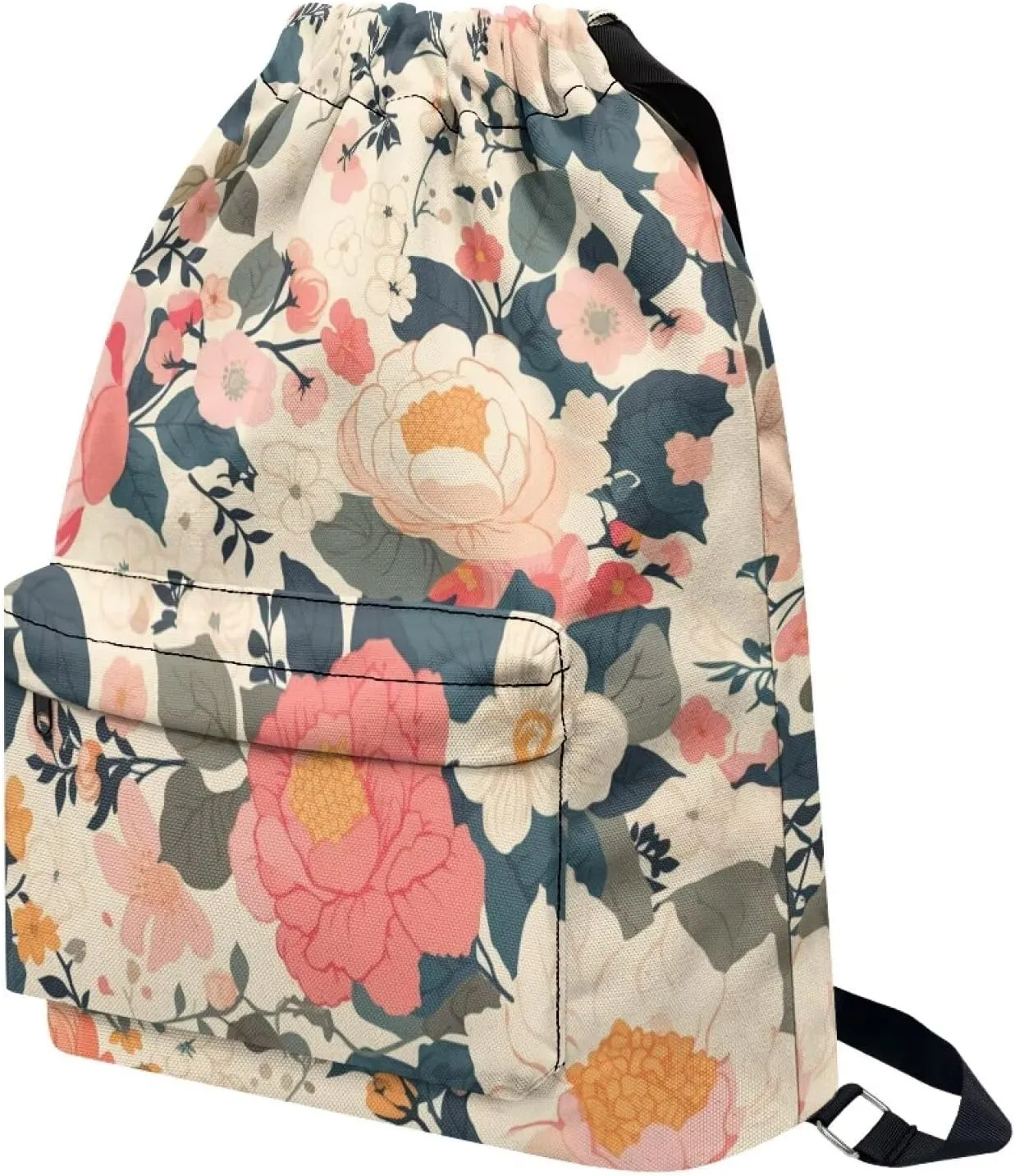 Stylish Gym Bags with Draw Cord Closures Blooming Flowers Drawstring Backpack for Women Gym Duffle Bag with Convenient Multi Pockets One Size Fits Most