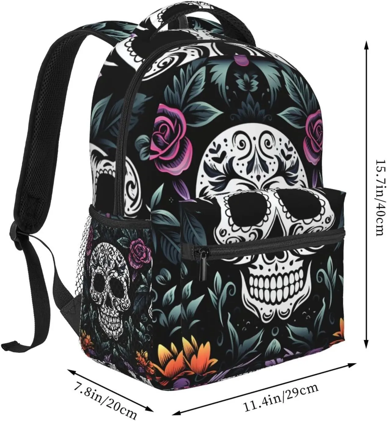 Sugar Skulls Floral Flowers Backpack for Men Women Casual Daypack Laptop Backpack Computer Bag Travel Laptop Bag