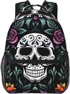 Sugar Skulls Floral Flowers Backpack for Men Women Casual Daypack Laptop Backpack Computer Bag Travel Laptop Bag