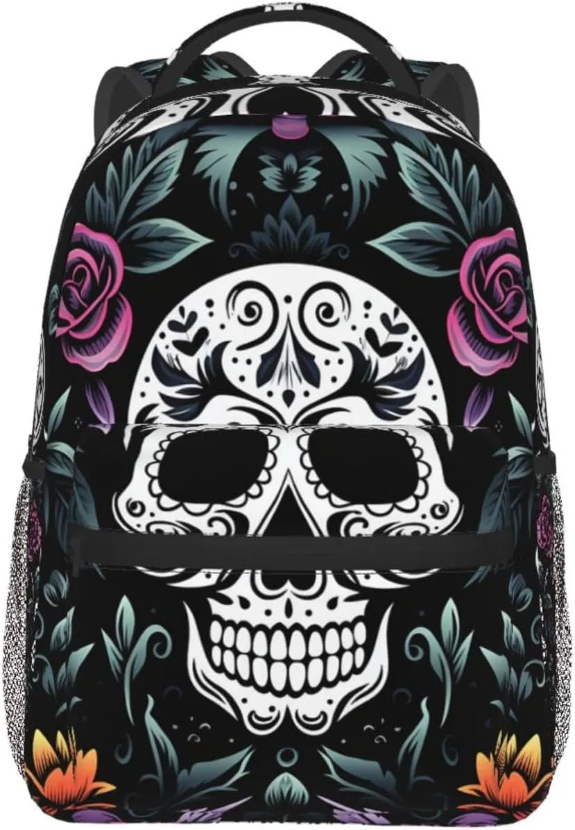 Sugar Skulls Floral Flowers Backpack for Men Women Casual Daypack Laptop Backpack Computer Bag Travel Laptop Bag