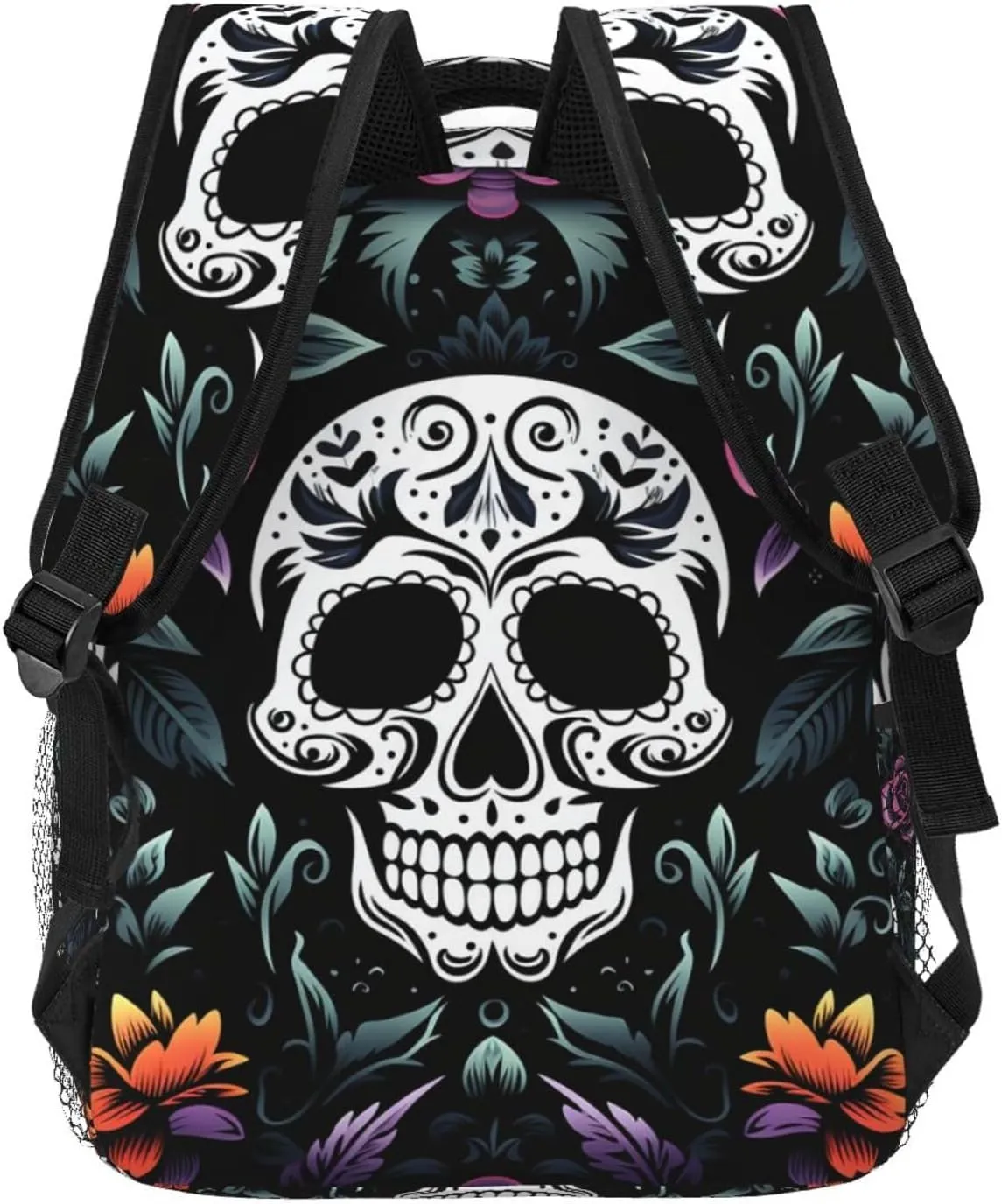 Sugar Skulls Floral Flowers Backpack for Men Women Casual Daypack Laptop Backpack Computer Bag Travel Laptop Bag