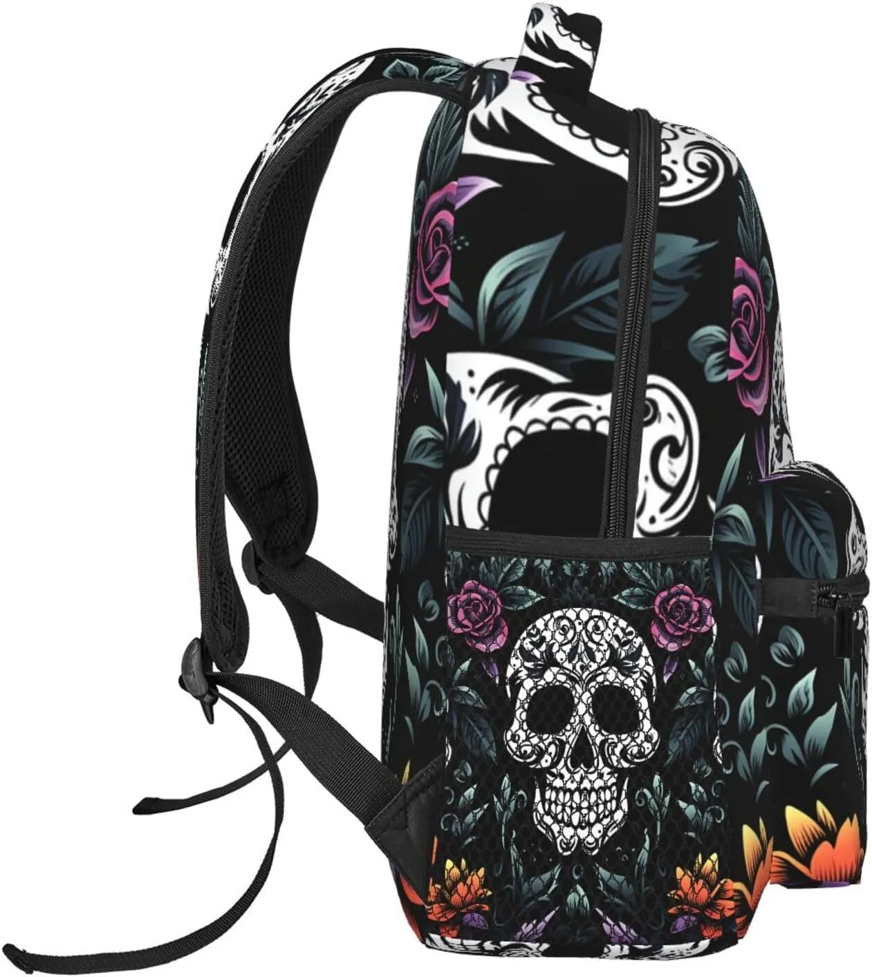 Sugar Skulls Floral Flowers Backpack for Men Women Casual Daypack Laptop Backpack Computer Bag Travel Laptop Bag
