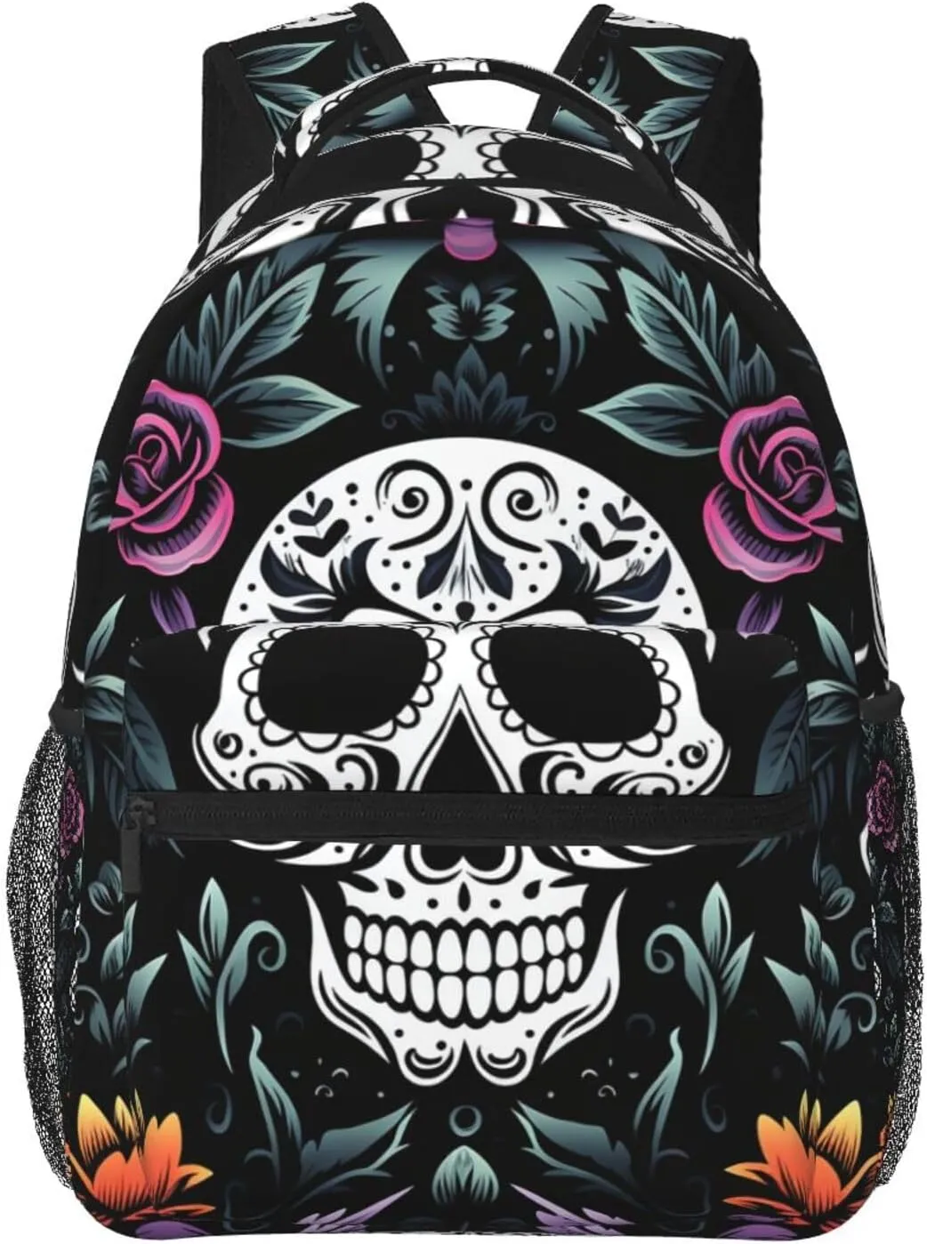 Sugar Skulls Floral Flowers Backpack for Men Women Casual Daypack Laptop Backpack Computer Bag Travel Laptop Bag