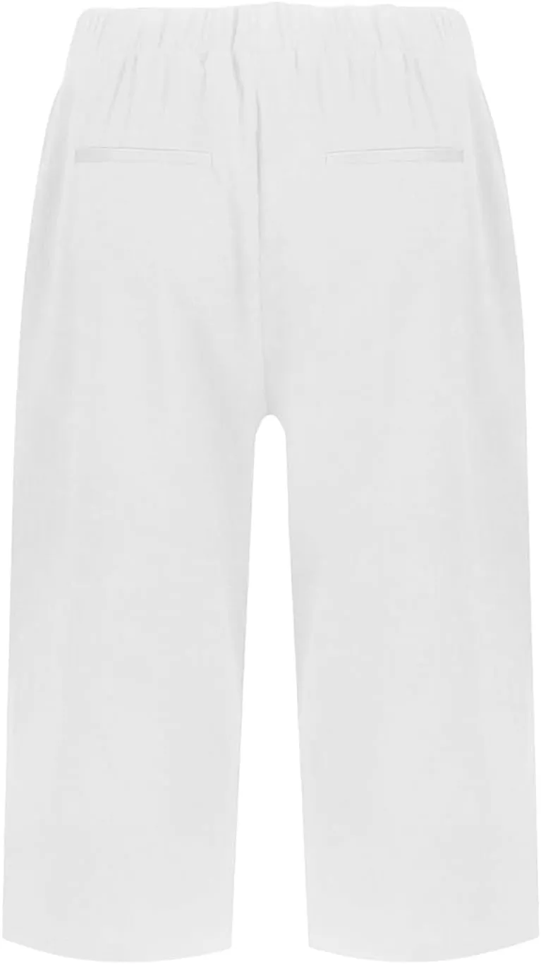 Summer Women Linen Shorts 2025 | Knee Length Drawstring Short Pants with Split Side Bottomline Beach Comfy Shorts