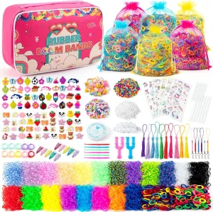 Sundaymot 18000  Rubber Loom Bands Kit, Loom Bracelet Making Kit for Girl, with Canvas Bag, Charms Beads, DIY Art Craft Set, Rubber Band Bracelet Kit Creative Birthday Gifts for Girls and Boys