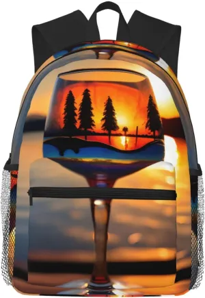 Sunset Wine Glass print Lightweight duffel bag, travel hiking daypack, comfortable backpack, sports bag