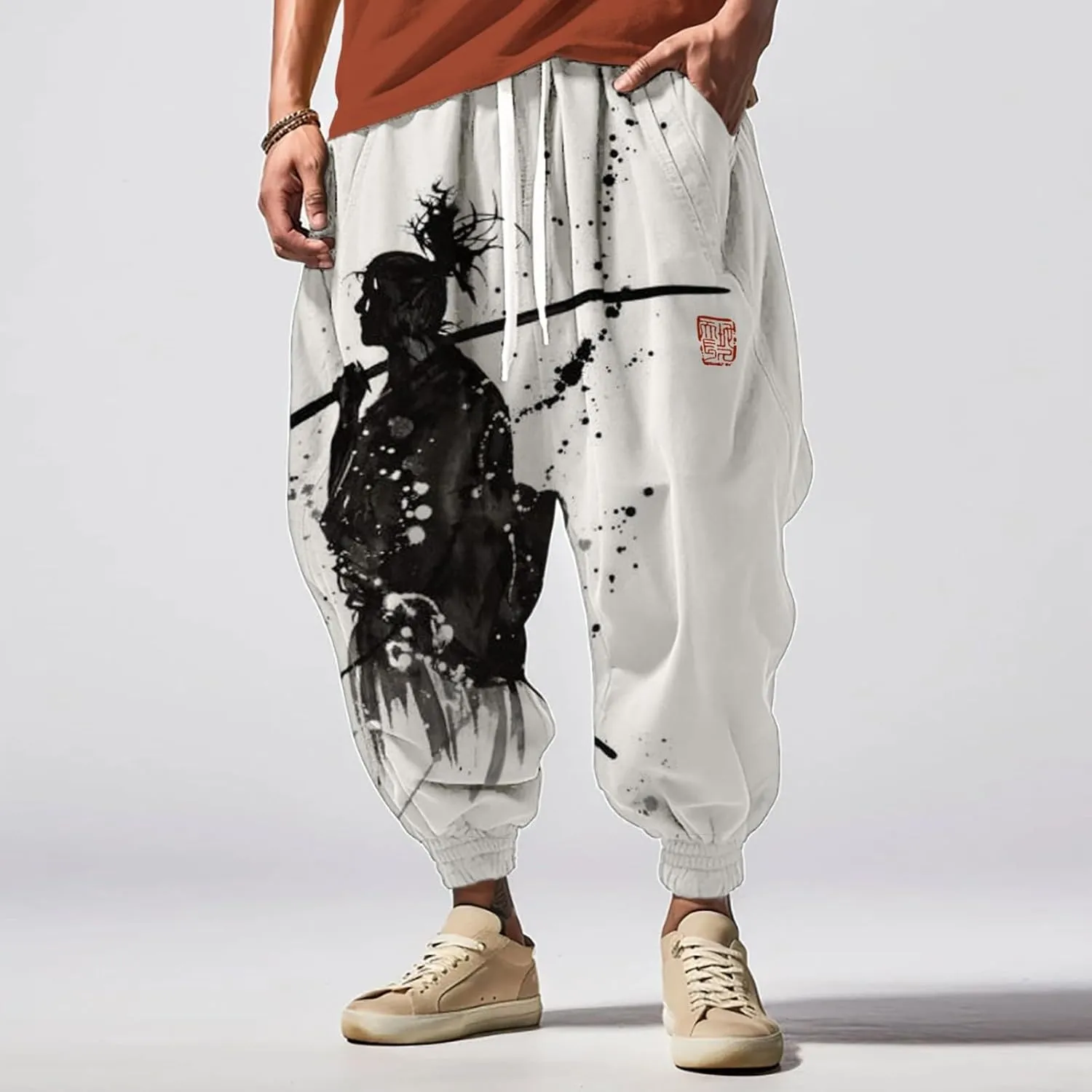Sweatpants Fun Print Fashion Street Feel Casual Sweatpants Mens Drawstring Aladdil Hippie Harem Pants Mens Harem