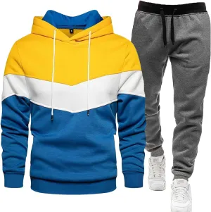 Sweatshirt 2 Piece Set for Men Fashion Color Matching Drawstring Long Sleeve Pullover Top Jogging Pants Sport Outfits