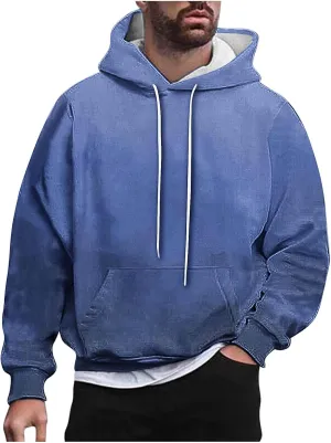 Sweatshirts for Men Oversized Casual Long Sleeve Gradient Drawstring Hoodies Loose Fit Hooded Sweatshirt with Pocket