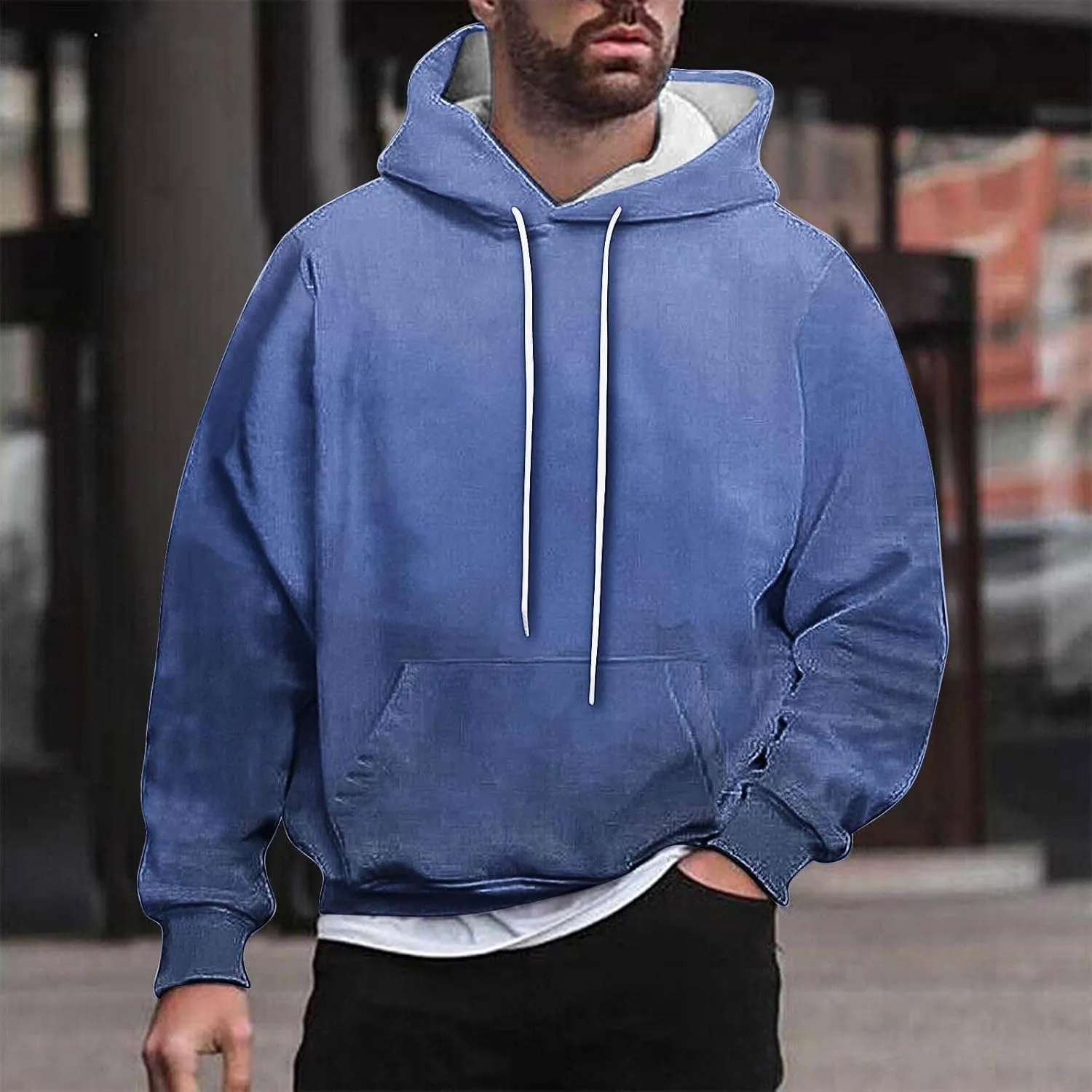 Sweatshirts for Men Oversized Casual Long Sleeve Gradient Drawstring Hoodies Loose Fit Hooded Sweatshirt with Pocket
