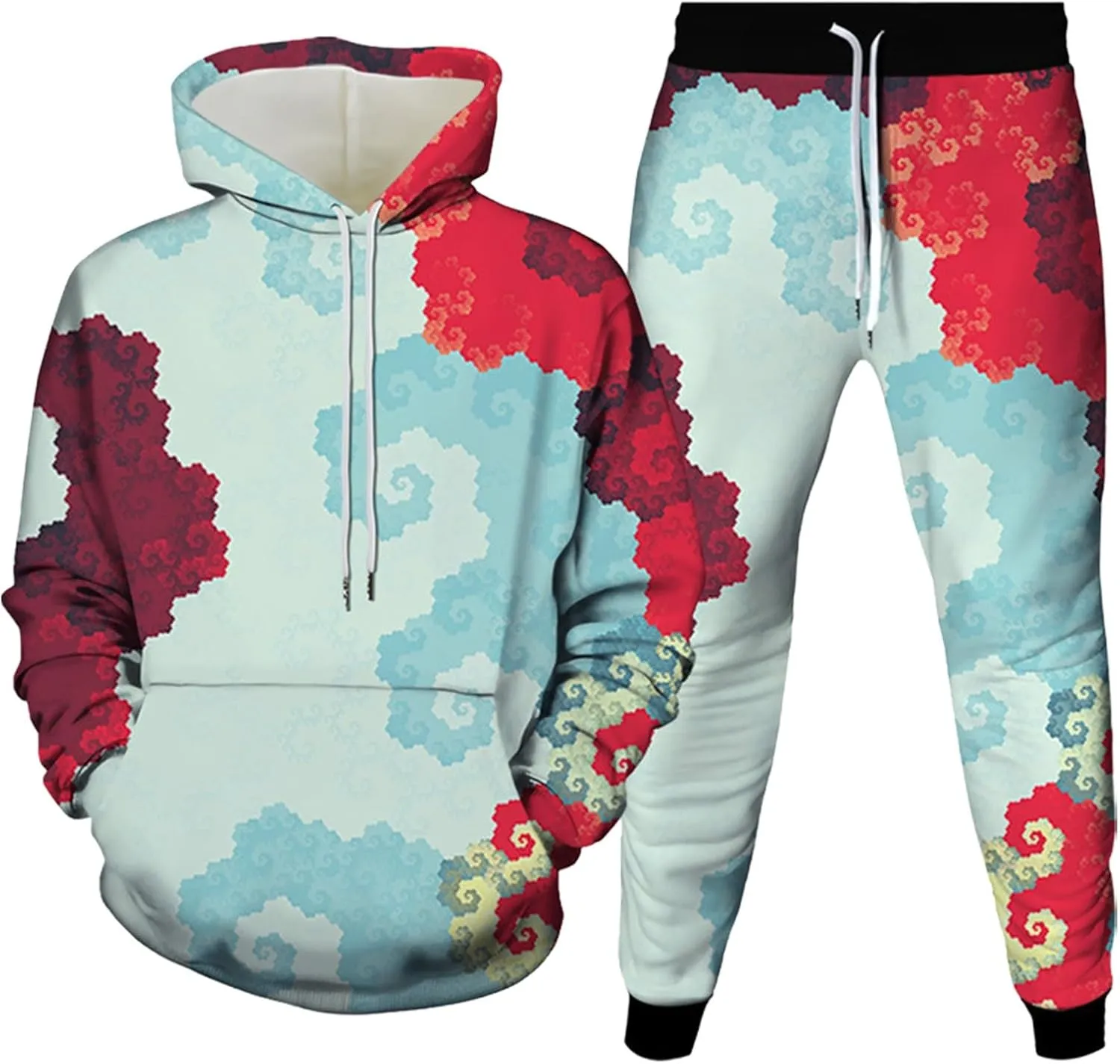 Sweatsuit Set for Men Novelty 3D Print Graphic Long Sleeve Hooded Top Pant Outdoor Casual Tracksuit Outfits Plus Size