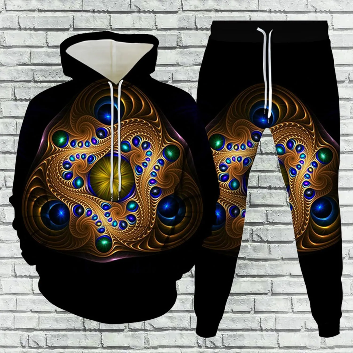 Sweatsuit Set for Men Novelty 3D Print Graphic Long Sleeve Hooded Top Pant Outdoor Casual Tracksuit Outfits Plus Size