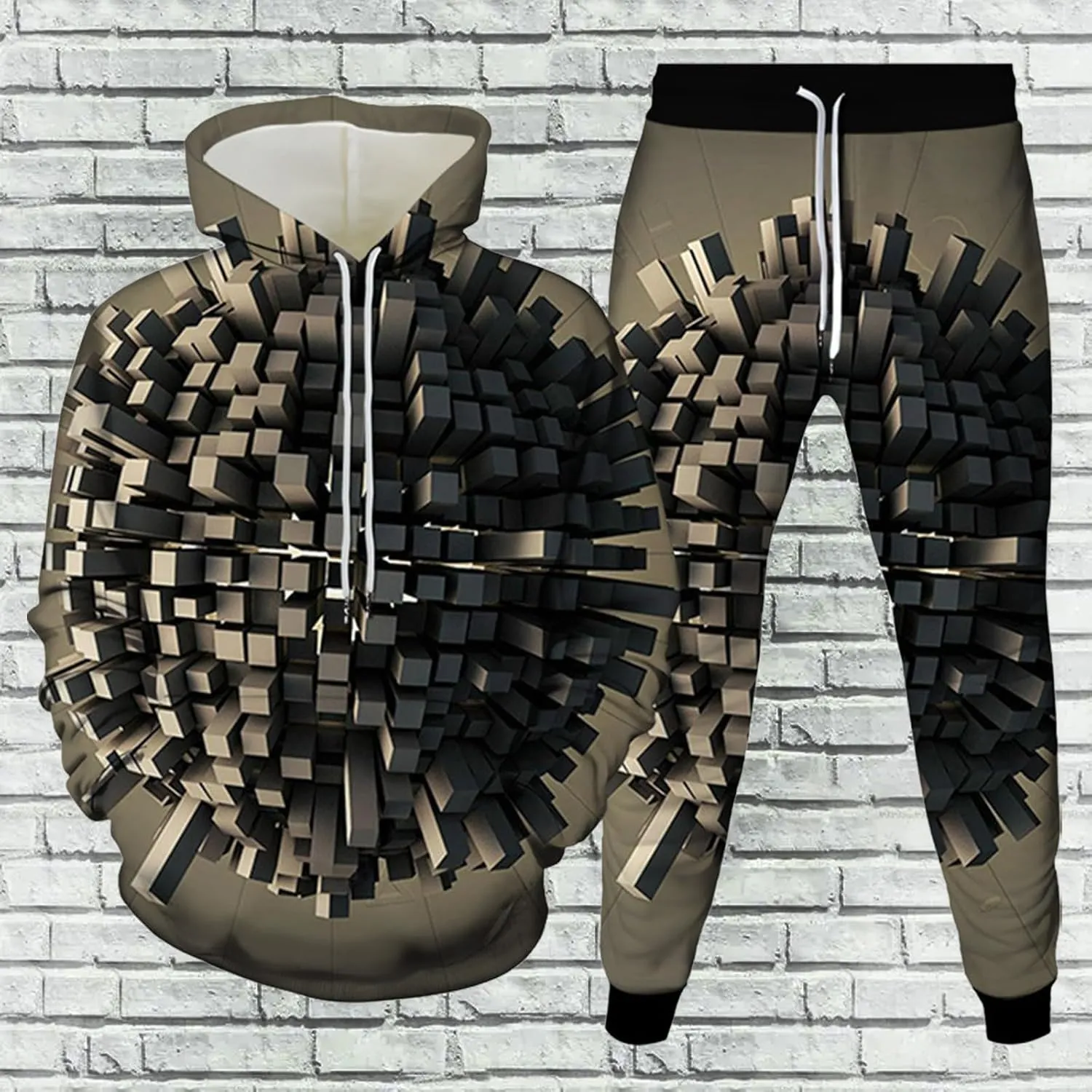 Sweatsuit Set for Men Novelty 3D Print Graphic Long Sleeve Hooded Top Pant Outdoor Casual Tracksuit Outfits Plus Size