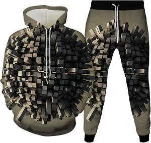 Sweatsuit Set for Men Novelty 3D Print Graphic Long Sleeve Hooded Top Pant Outdoor Casual Tracksuit Outfits Plus Size