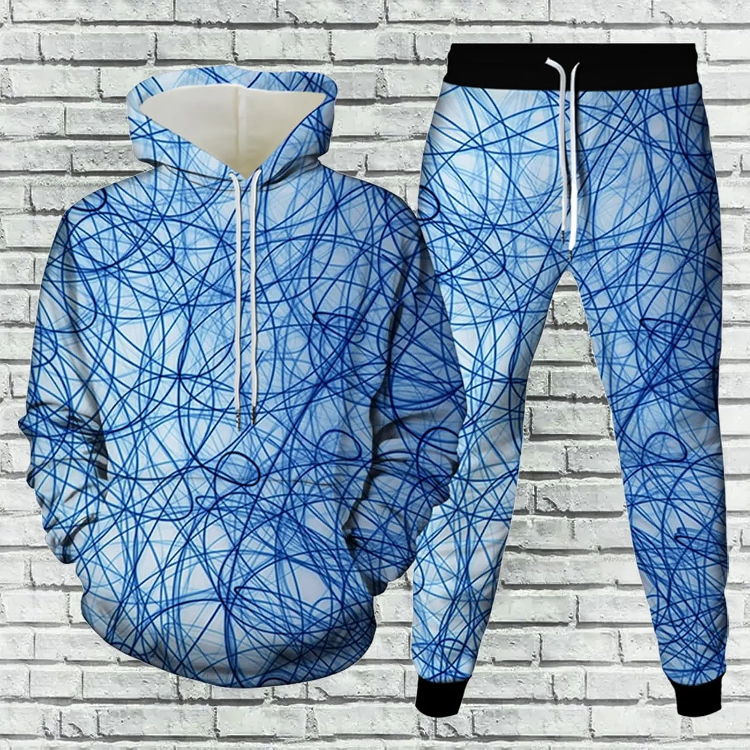 Sweatsuit Set for Men Novelty 3D Print Graphic Long Sleeve Hooded Top Pant Outdoor Casual Tracksuit Outfits Plus Size